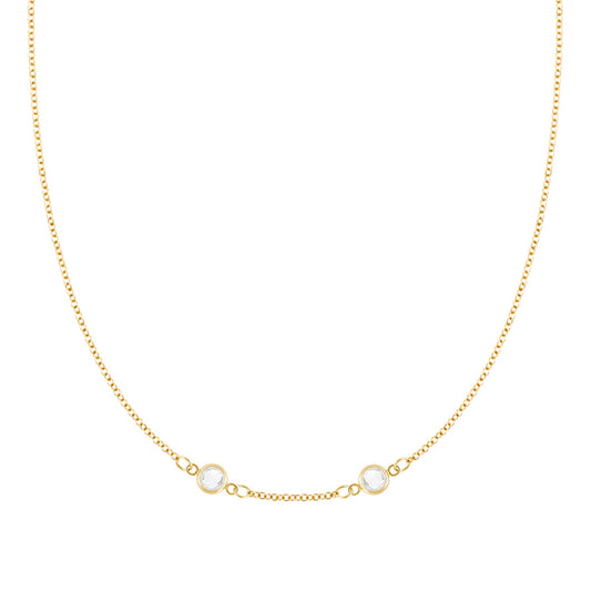 Petite 2 Birthstone Necklace in 14k Gold (Centered)