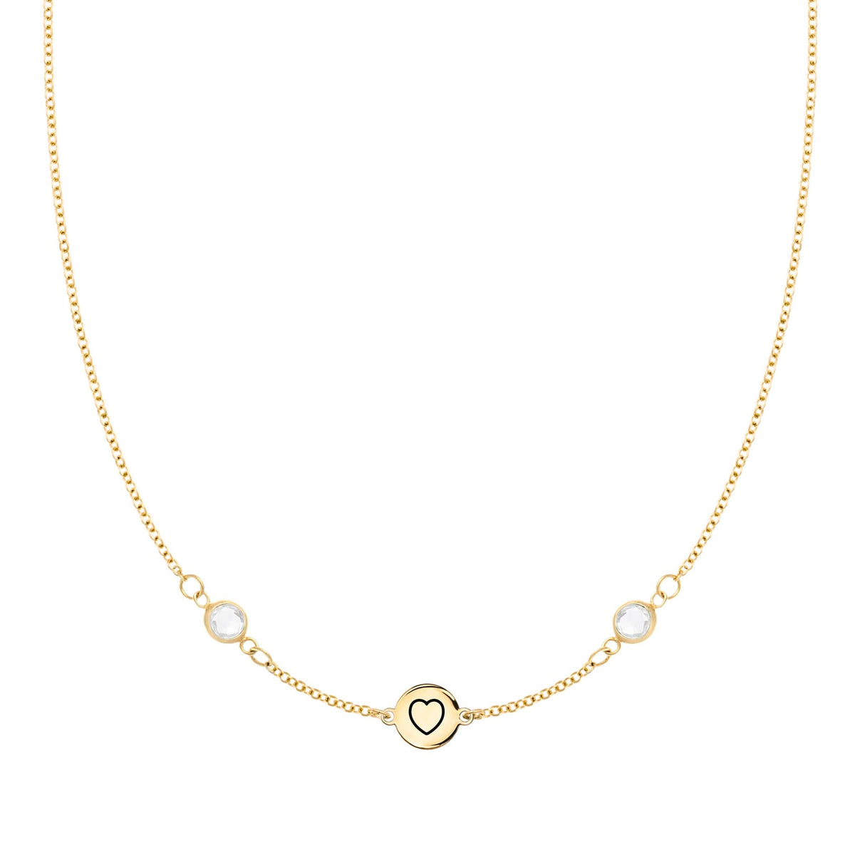 Heart Disc & Petite 2 Birthstone Necklace in 14k Gold (13 Link)