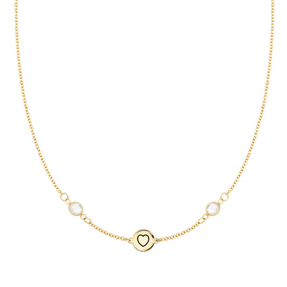 Heart Disc & Petite 2 Birthstone Necklace in 14k Gold (13 Link)