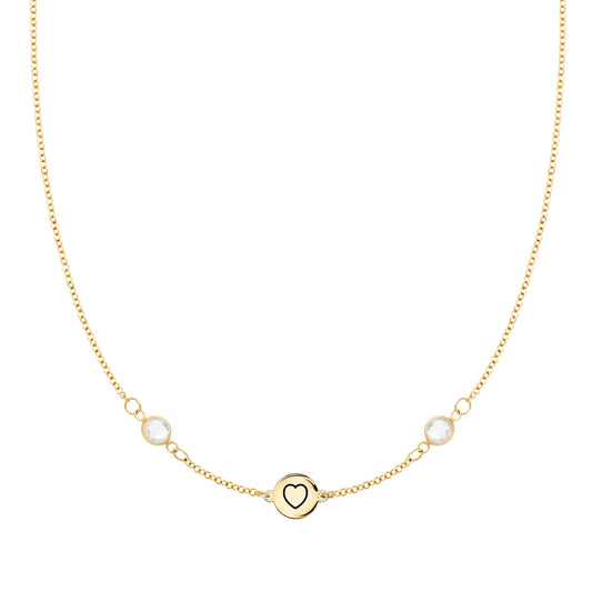 Heart Disc & Petite 2 Birthstone Necklace in 14k Gold (13 Link)