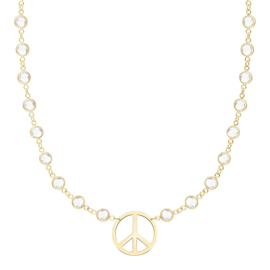 Large Peace Sign Newport Necklace in 14k Gold