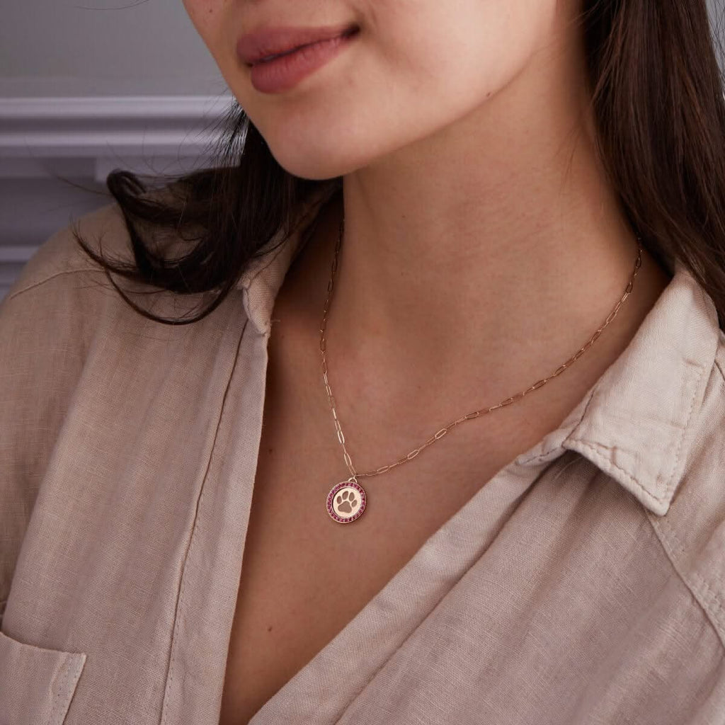 Paw & Ruby Pendant in 14k Gold (July)