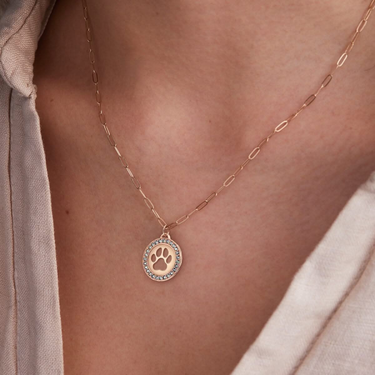 Paw & Aquamarine Pendant in 14k Gold (March)