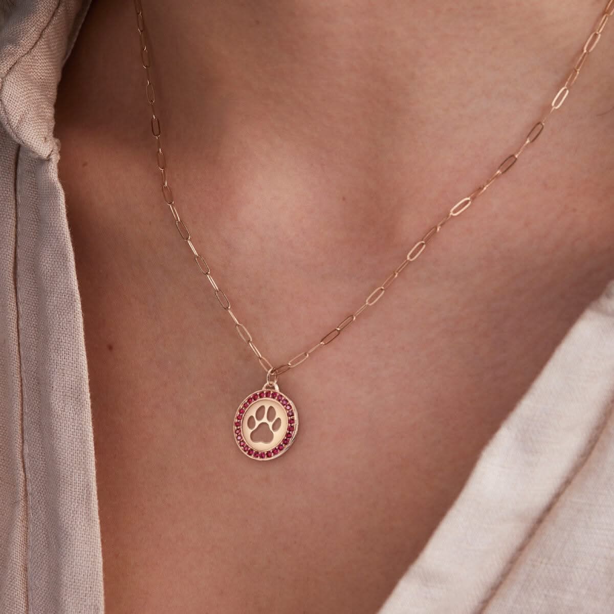 Paw & Ruby Pendant in 14k Gold (July)