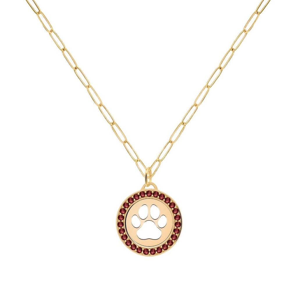 Paw & Garnet Pendant in 14k Gold (January)