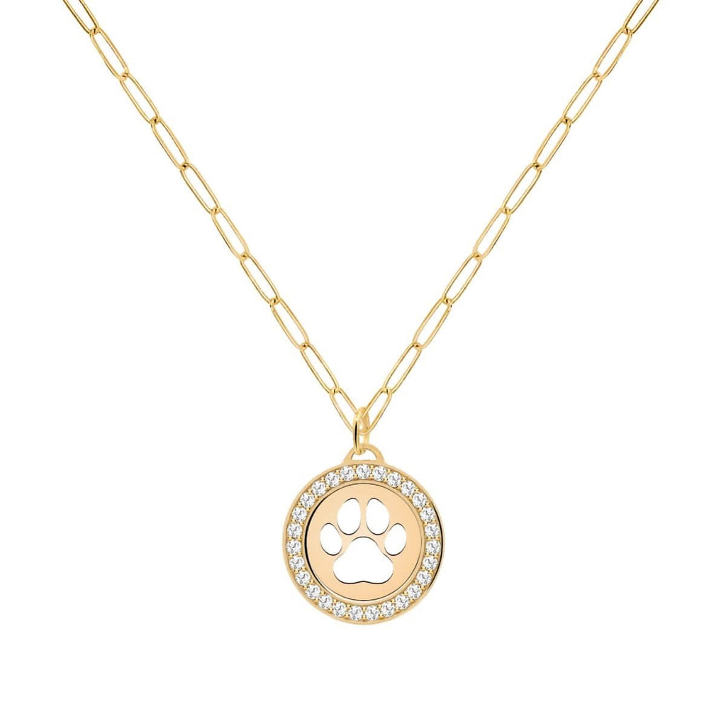 Paw & White Topaz Pendant in 14k Gold (April)