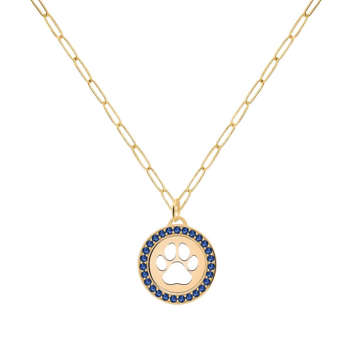 Paw & Sapphire Pendant in 14k Gold (September)