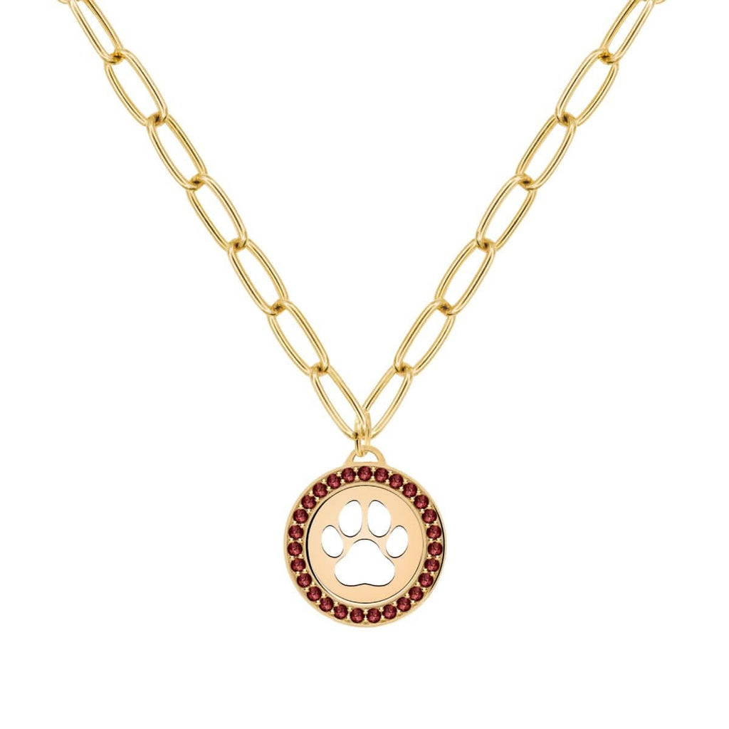 Paw & Garnet Pendant in 14k Gold (January)