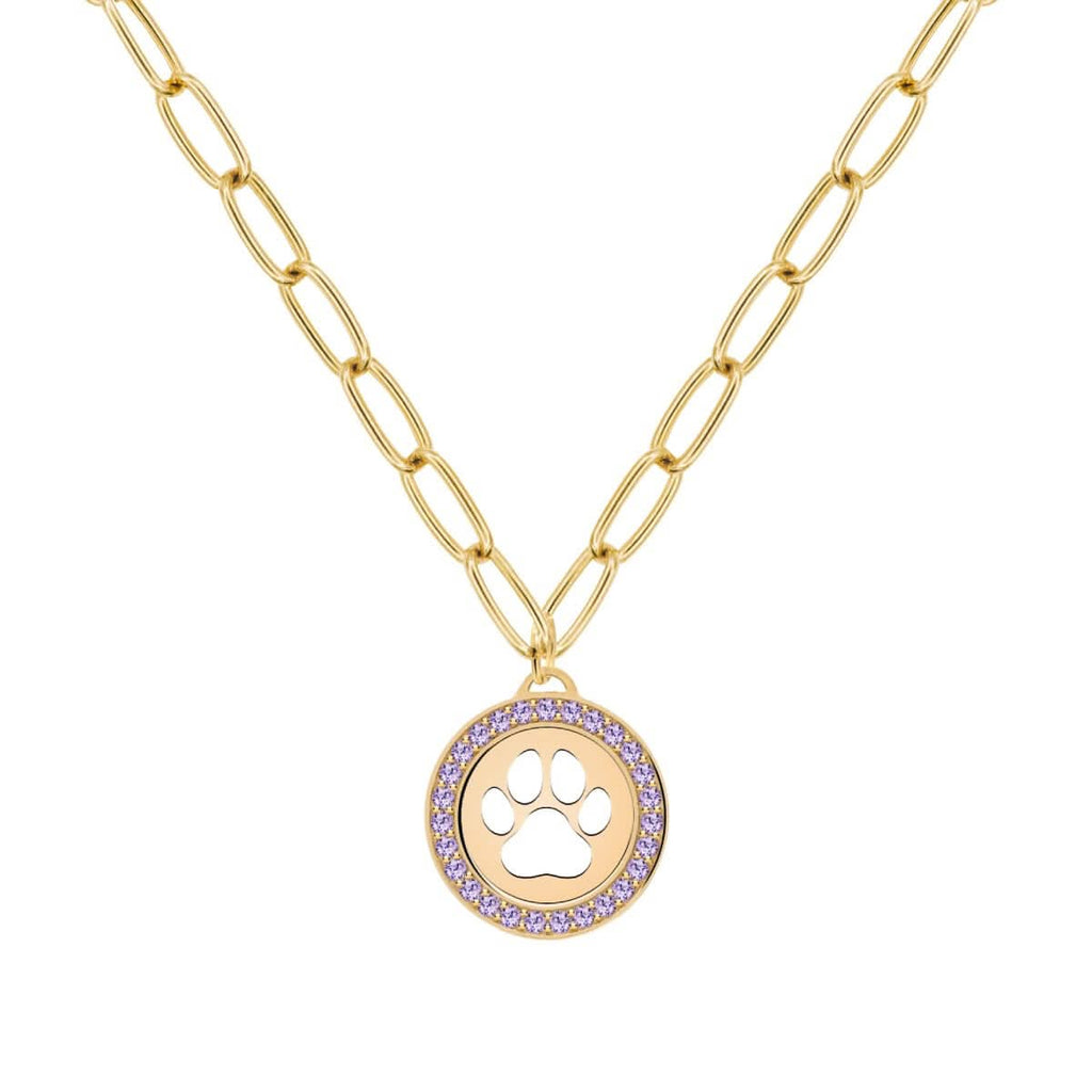Paw & Amethyst Pendant in 14k Gold (February)