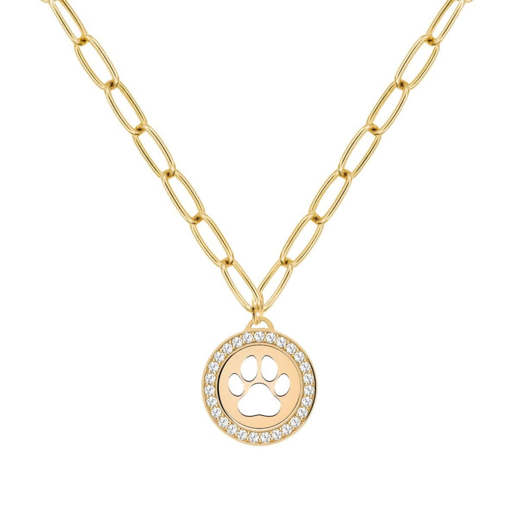 Paw & White Topaz Pendant in 14k Gold (April)