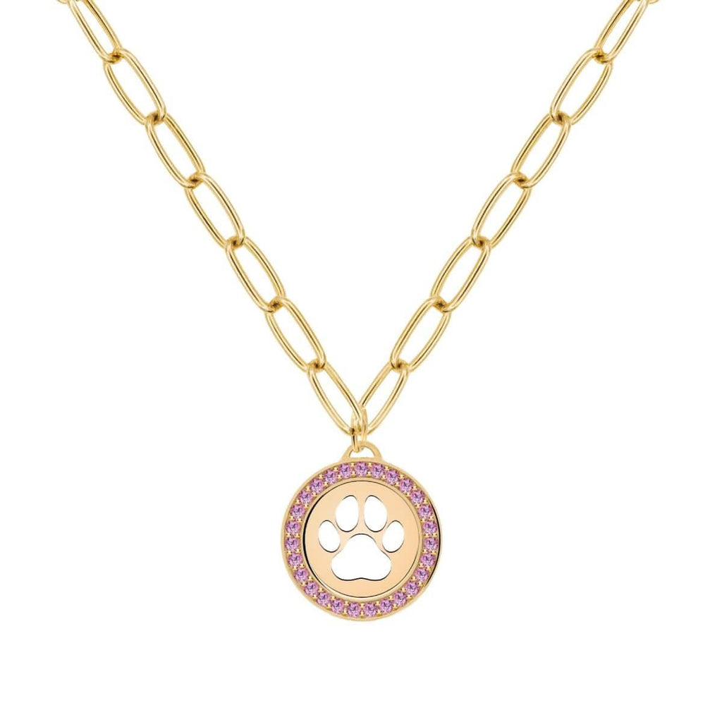 Paw & Pink Sapphire Pendant in 14k Gold (October)