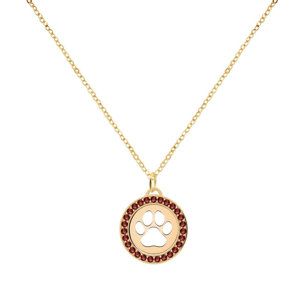 Paw & Garnet Pendant in 14k Gold (January)