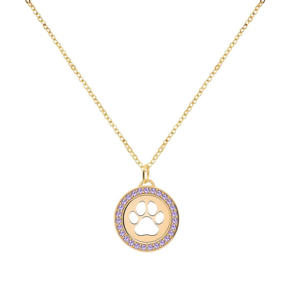 Paw & Amethyst Pendant in 14k Gold (February)