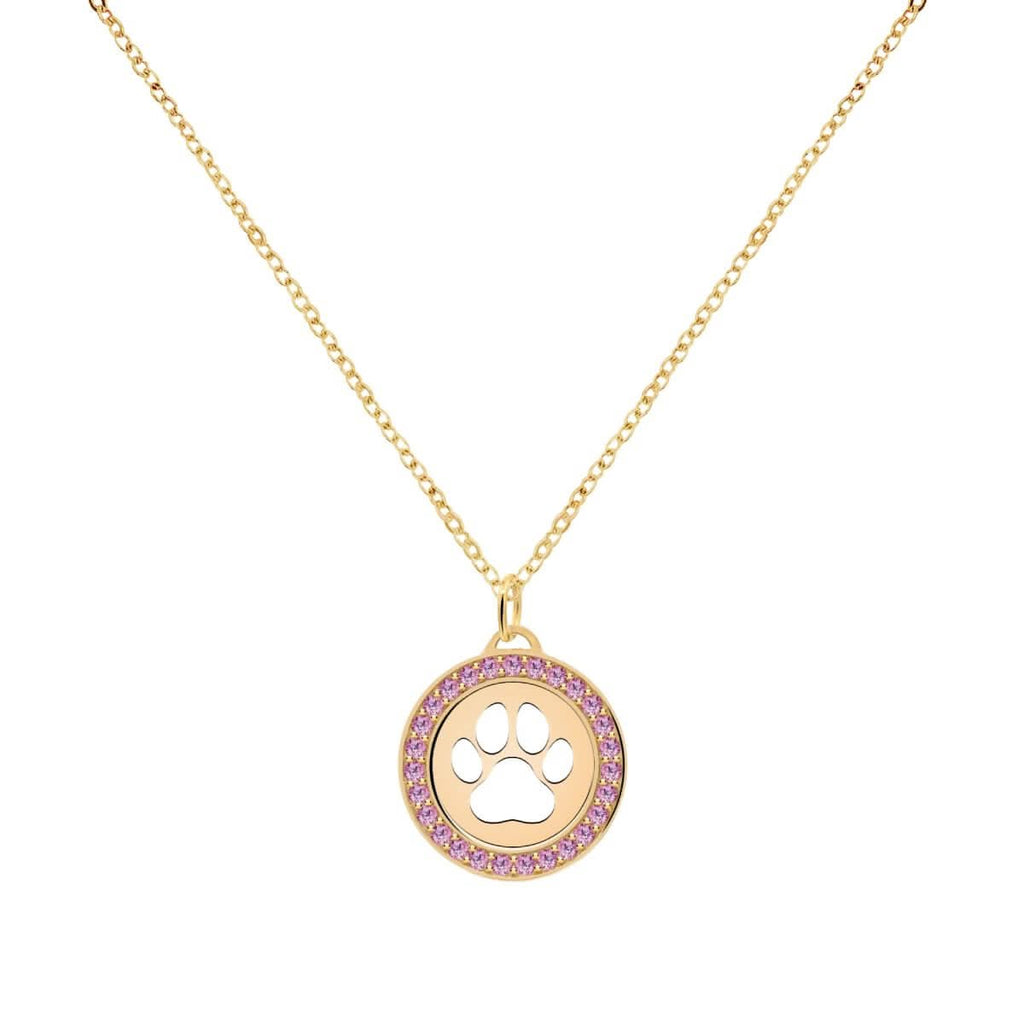 Paw & Pink Sapphire Pendant in 14k Gold (October)