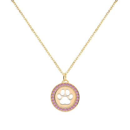 Paw & Pink Sapphire Pendant in 14k Gold (October)