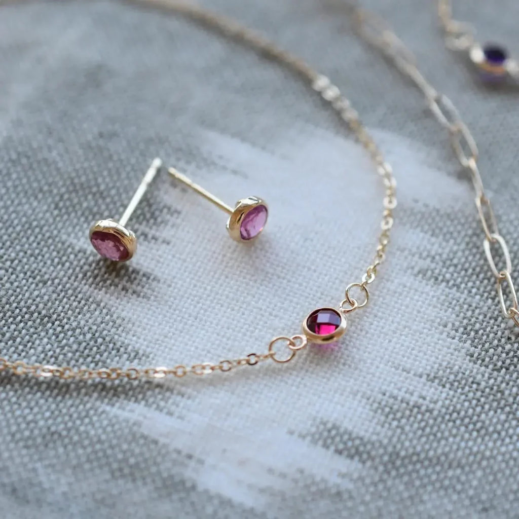 Petite Pink Sapphire Stud Earrings in 14k Gold (October)