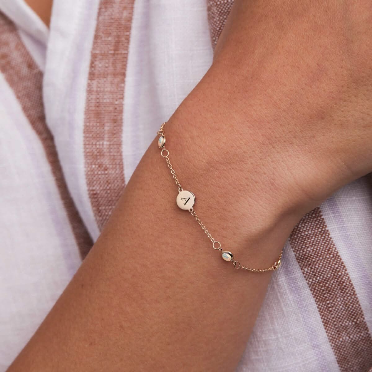 1 Letter & 4 Petite Opal Bracelet  in 14k Gold (October)
