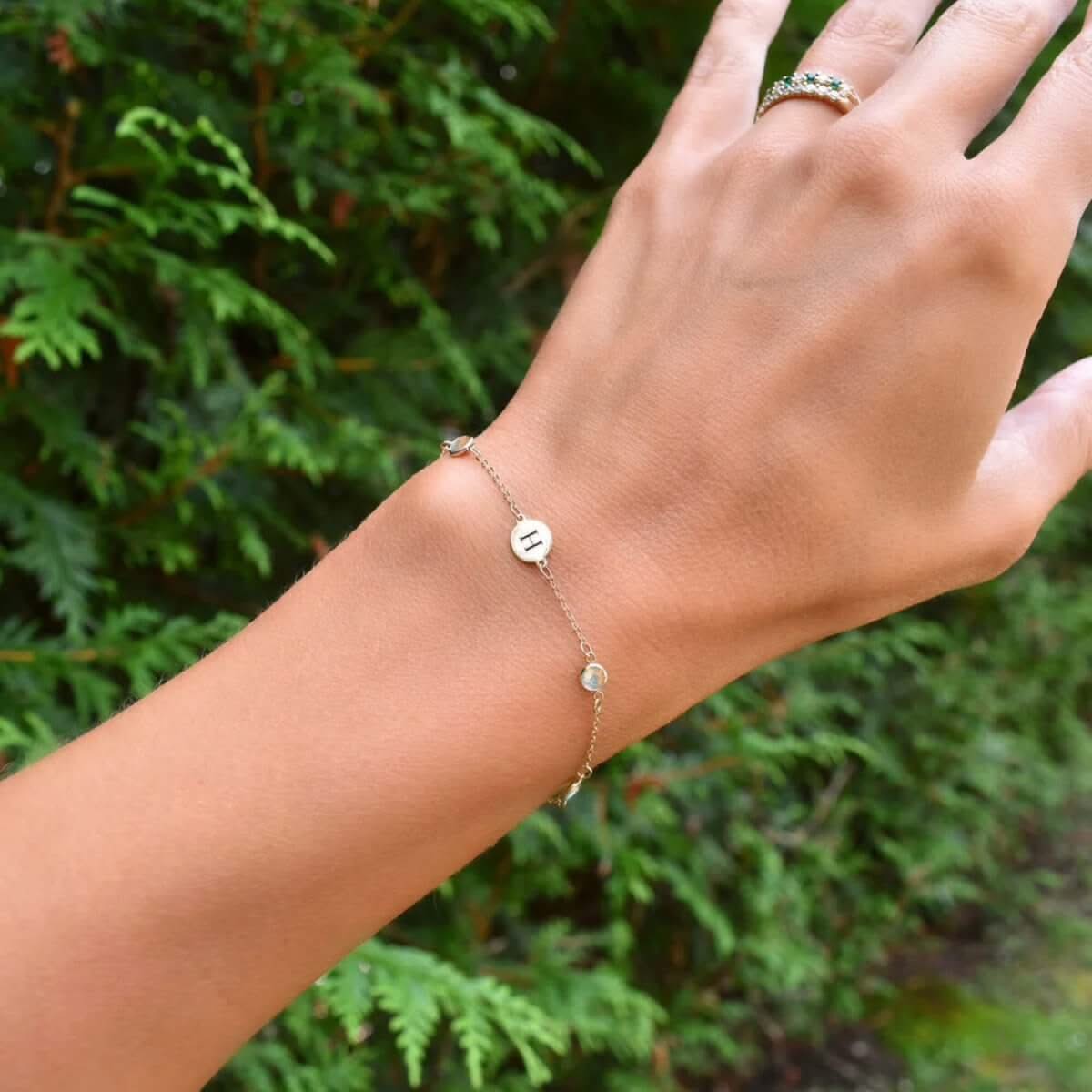 1 Letter & 4 Petite Opal Bracelet  in 14k Gold (October)