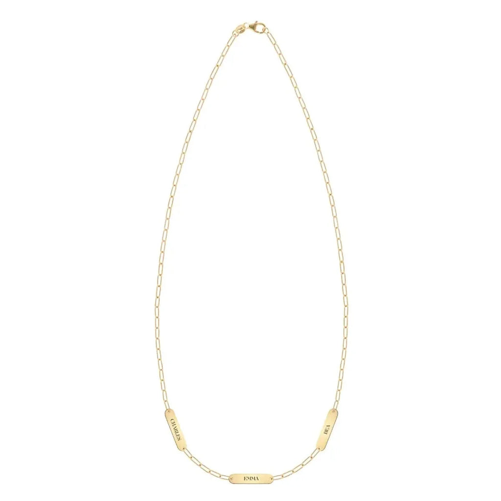 Petite 3 Nameplate Necklace on Adelaide Mini in 14k Gold