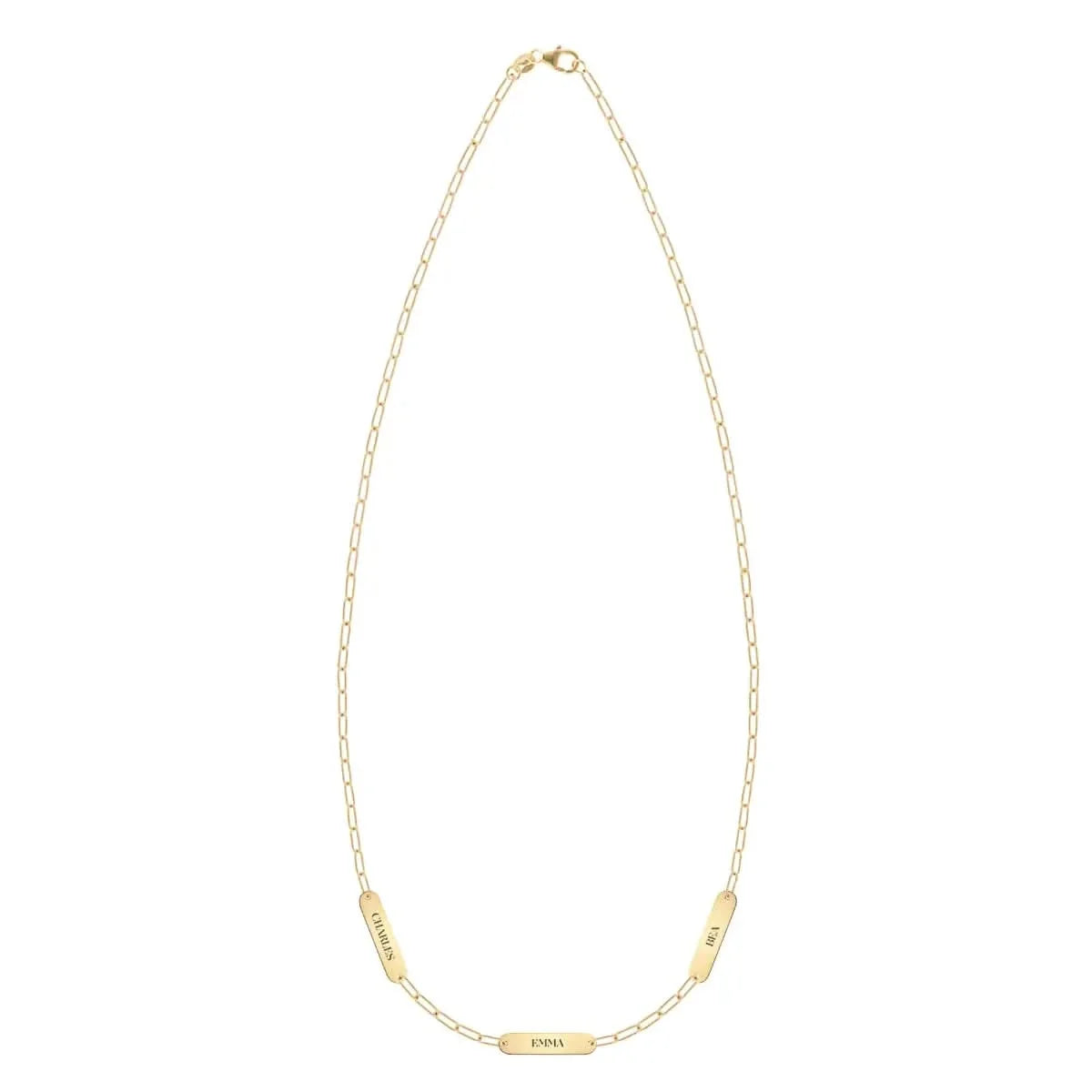 Petite 3 Nameplate Necklace on Adelaide Mini in 14k Gold