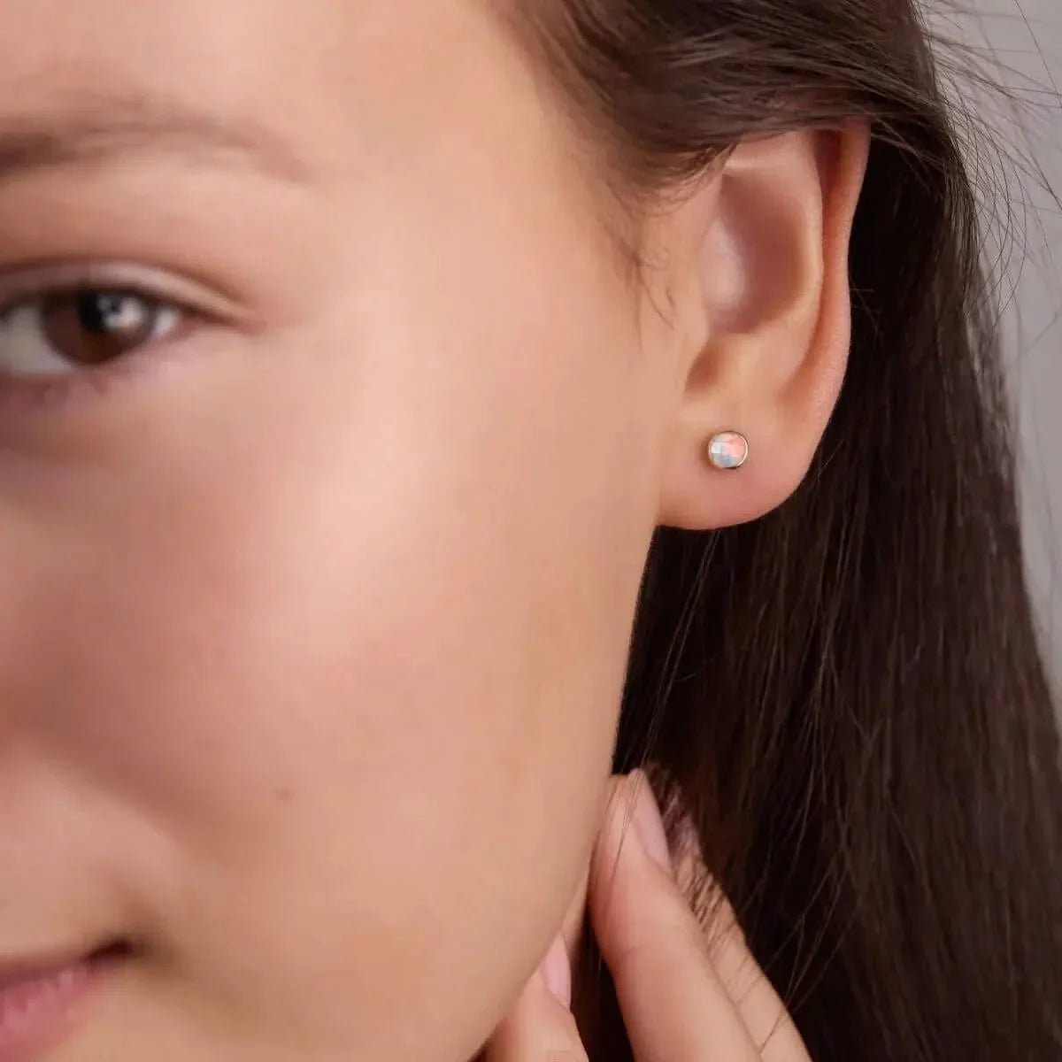 Petite Opal Stud Earrings in 14k Gold (October)