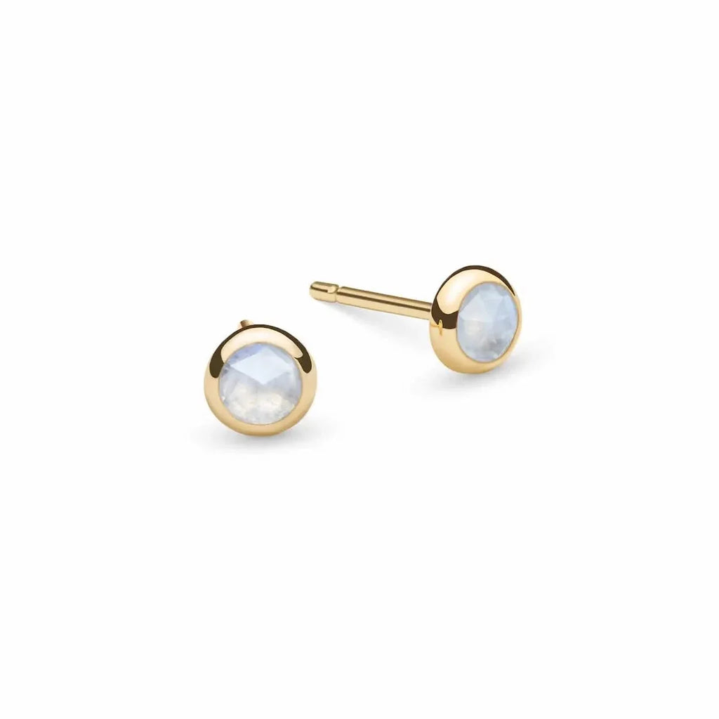 Petite Moonstone Stud Earrings in 14k Gold (June)
