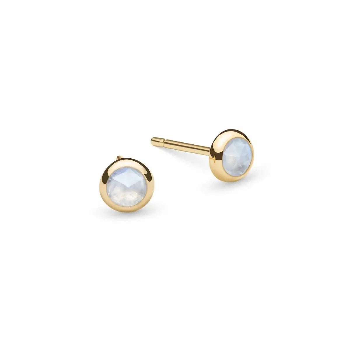 Petite Moonstone Stud Earrings in 14k Gold (June)