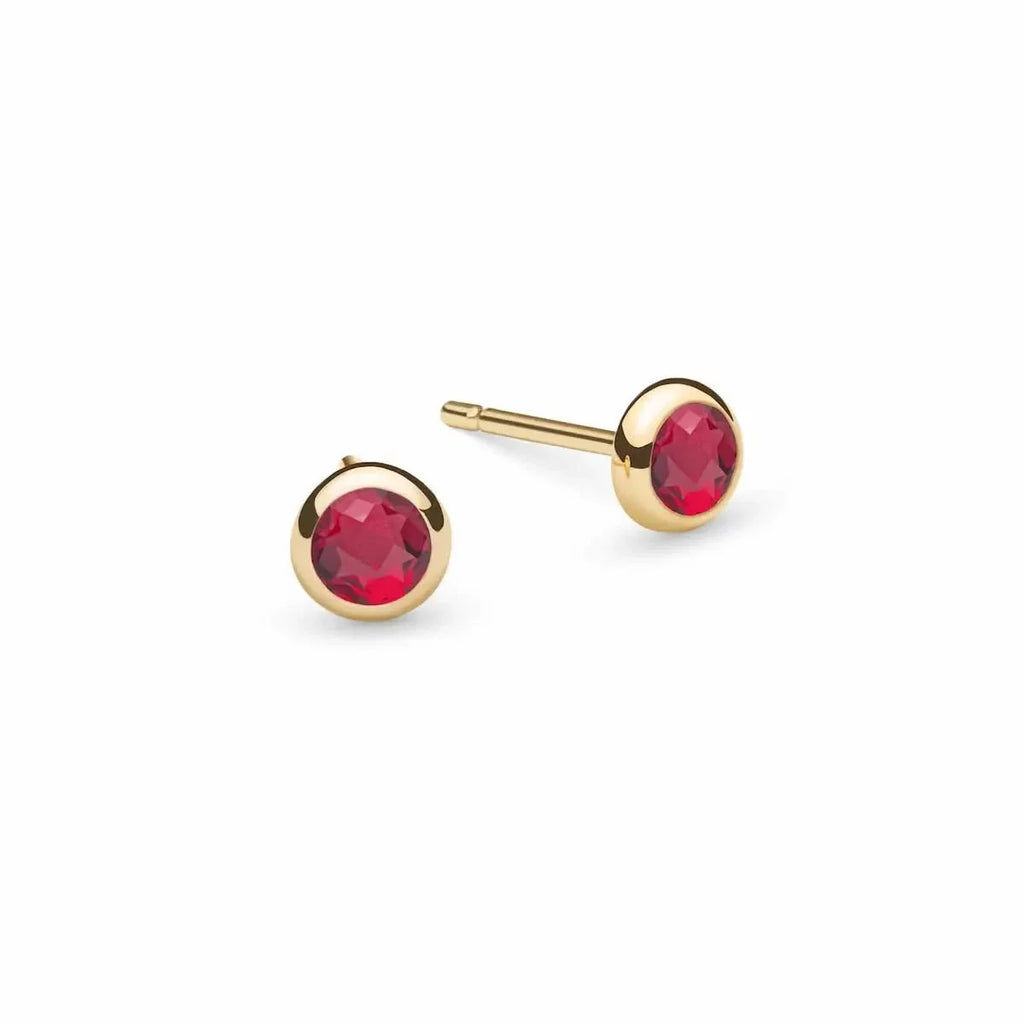 Petite Ruby Stud Earrings in 14k Gold (July)