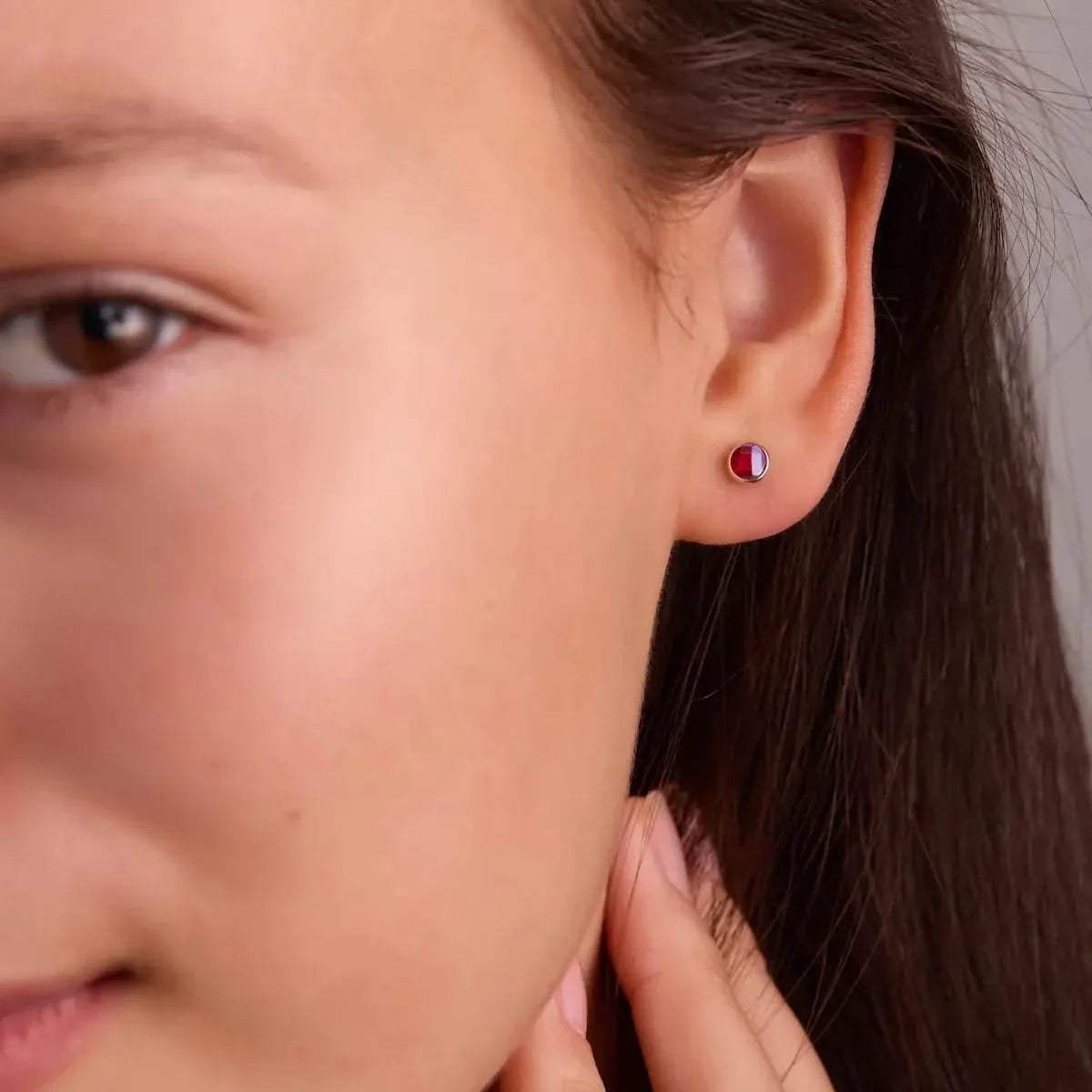 Petite Ruby Stud Earrings in 14k Gold (July)