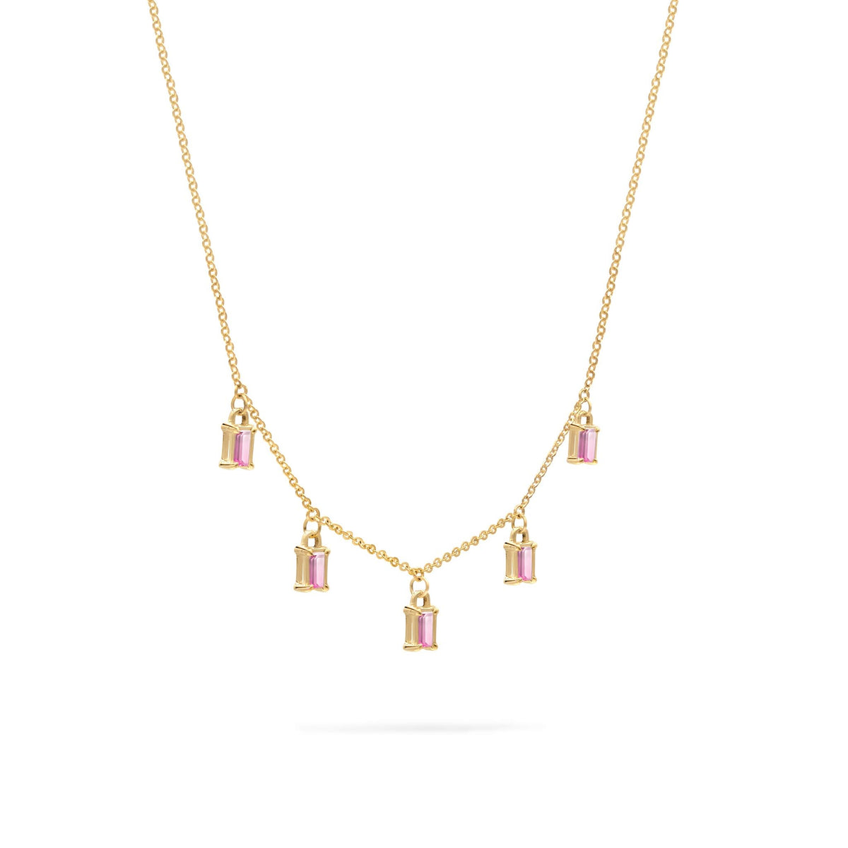 Providence 5 Pink Sapphire Drop Necklace in 14k Gold (October)