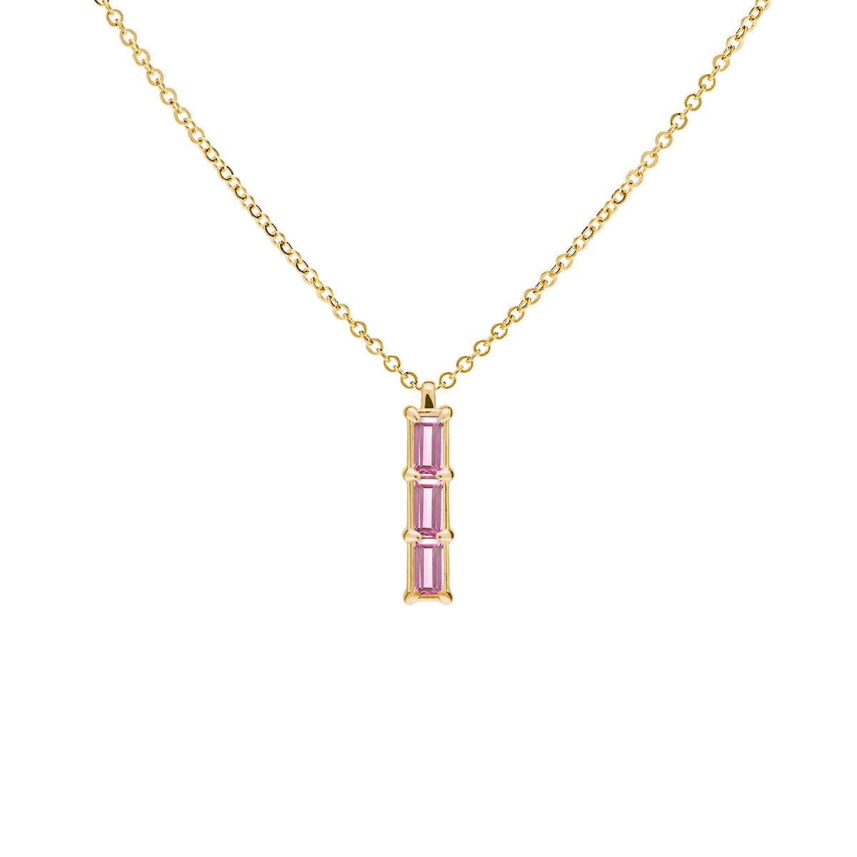 Providence 3 Pink Sapphire Pendant in 14k Gold (October)