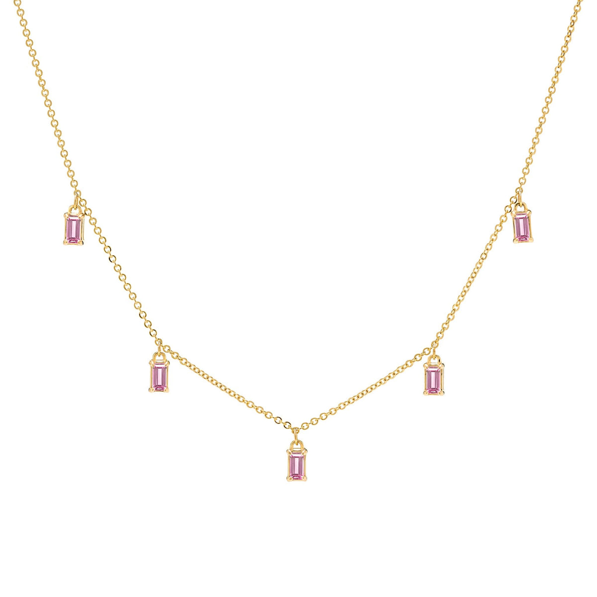 Providence 5 Pink Sapphire Drop Necklace in 14k Gold (October)