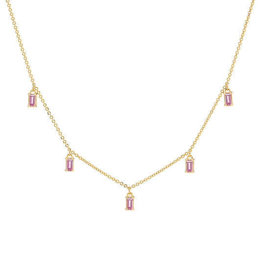 Providence 5 Pink Sapphire Drop Necklace in 14k Gold (October)