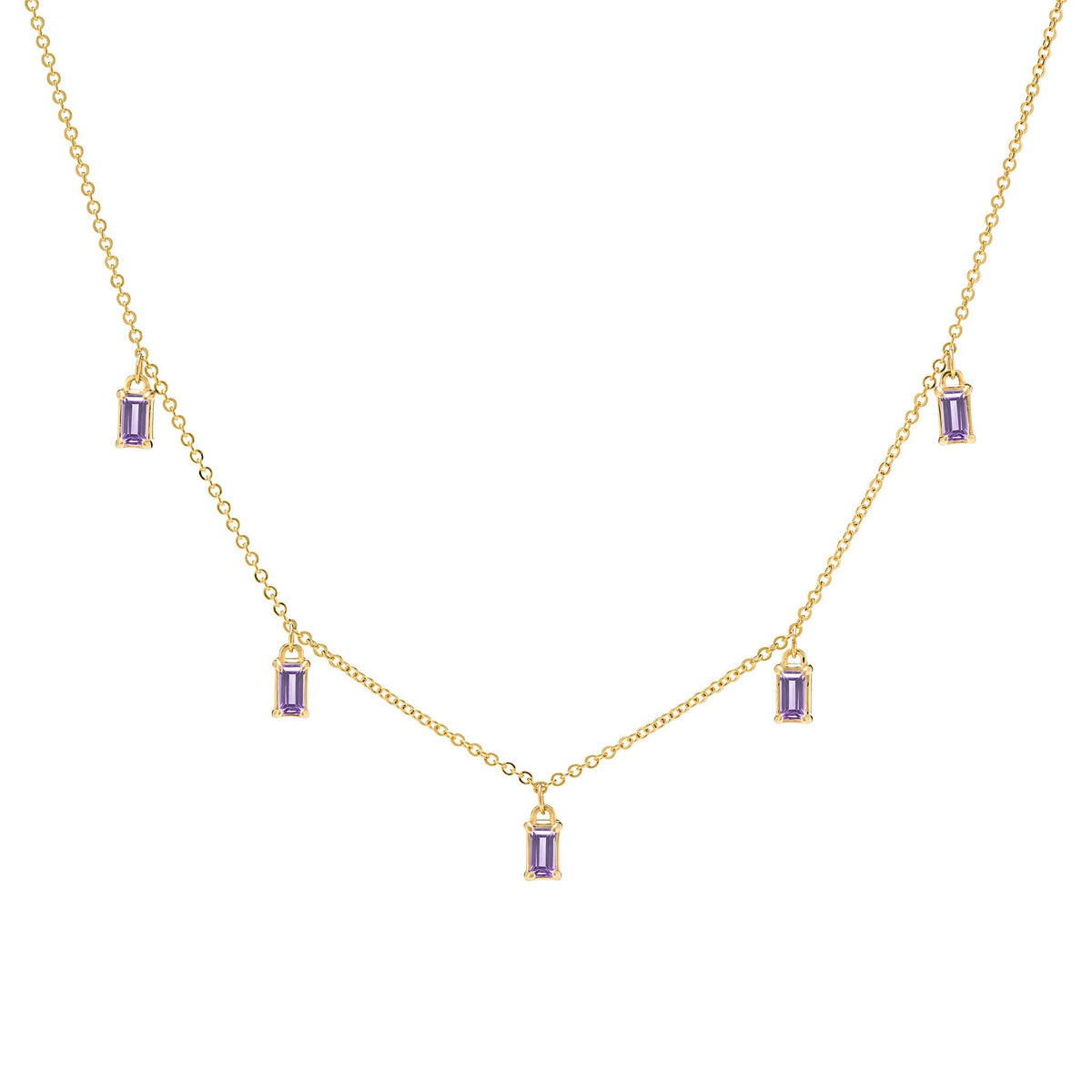 Providence 5 Amethyst Drop Necklace in 14k Gold (February)