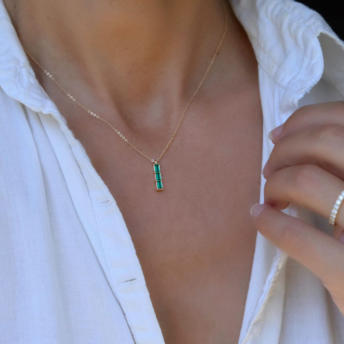 Providence 3 Emerald Pendant and Stud Earrings Set in 14k Gold (May)