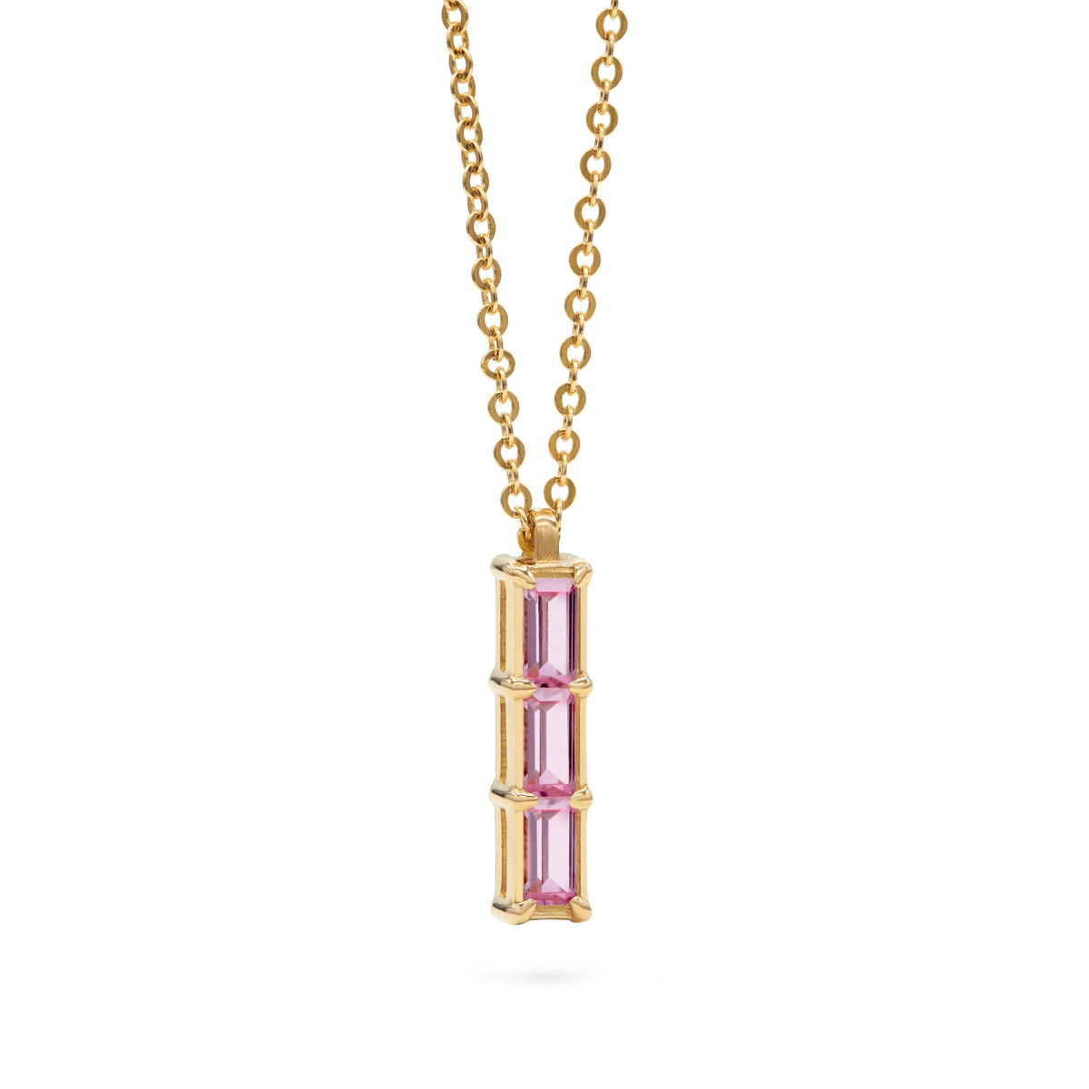 Providence 3 Pink Sapphire Pendant in 14k Gold (October)