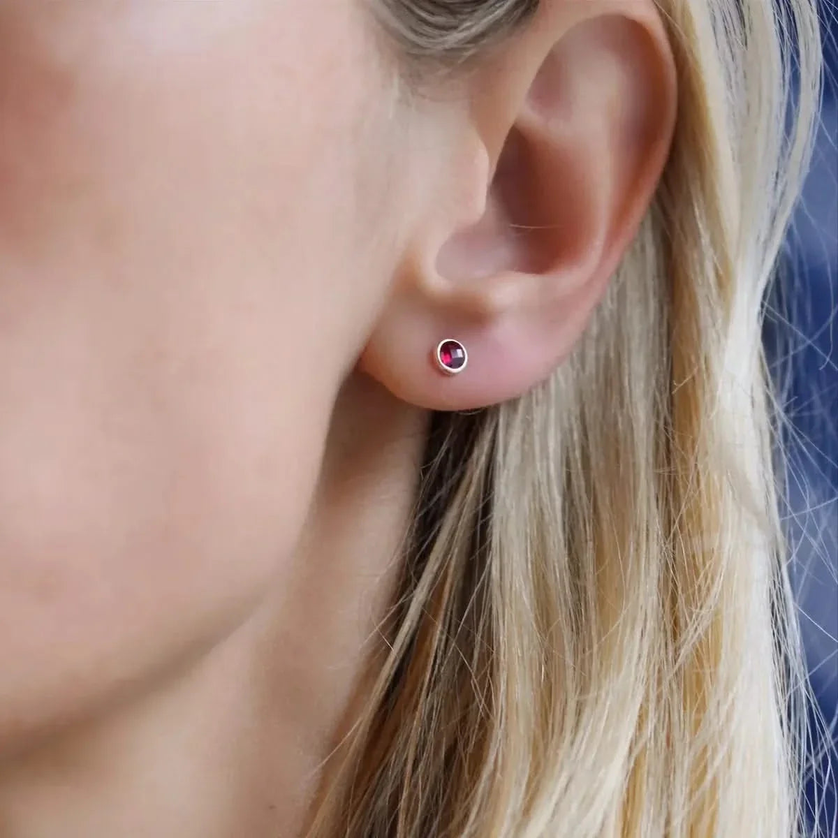 Petite Ruby Stud Earrings in 14k Gold (July)