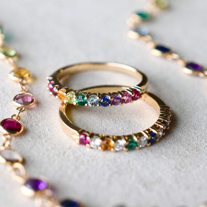 Rainbow Rosecliff Stackable Ring in 14k Gold
