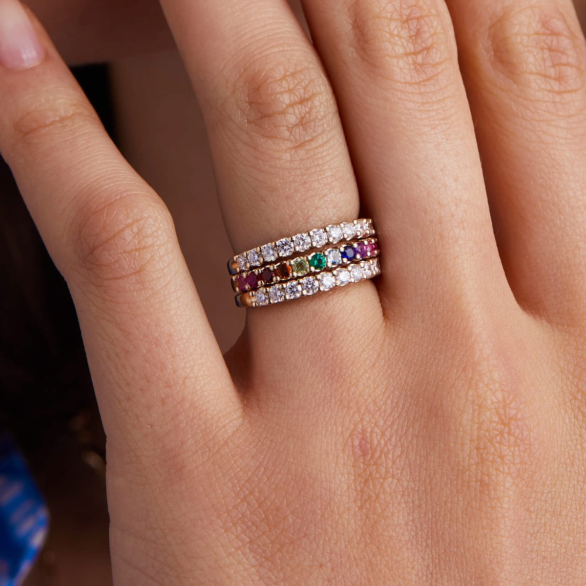 Rainbow Rosecliff Stackable Ring in 14k Gold