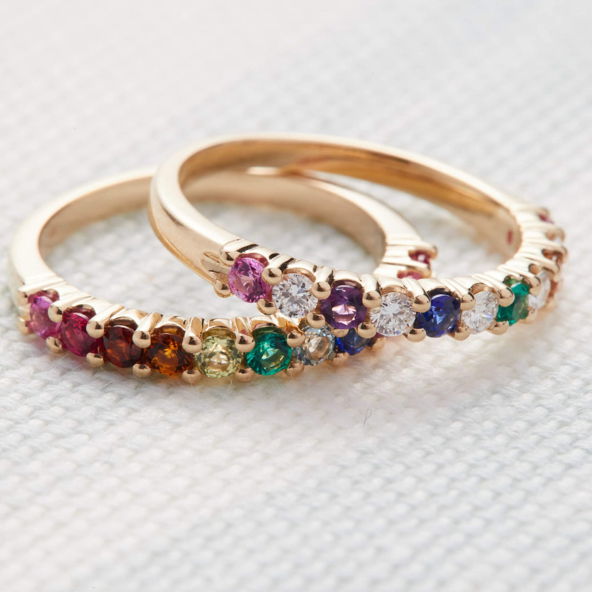 Rainbow Rosecliff Stackable Ring with Diamonds in 14k Gold