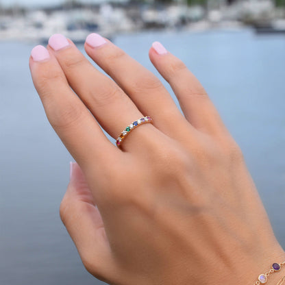 Rainbow Rosecliff Stackable Ring with Diamonds in 14k Gold