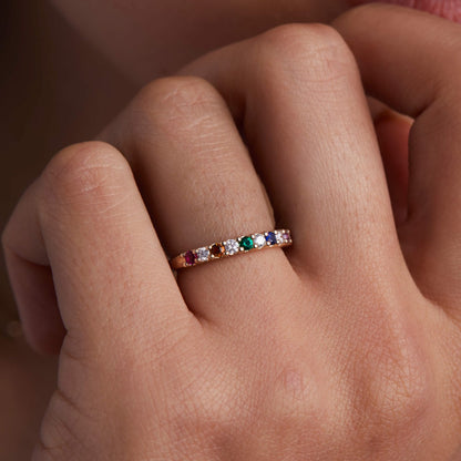 Rainbow Rosecliff Stackable Ring with Diamonds in 14k Gold