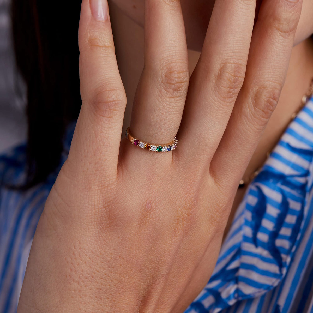 Rainbow Rosecliff Stackable Ring with Diamonds in 14k Gold