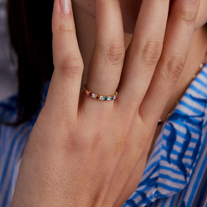 Rainbow Rosecliff Stackable Ring with Diamonds in 14k Gold