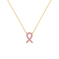 Pink Awareness Pave Ribbon Necklace in 14k Gold