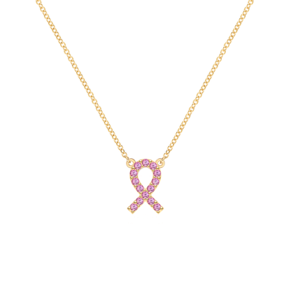Pink Awareness Pave Ribbon Necklace in 14k Gold