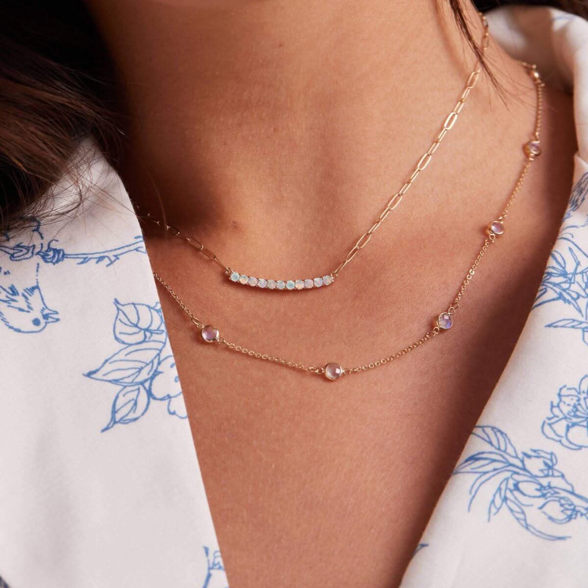 Rosecliff Opal Bar Adelaide Mini Necklace in 14k Gold (October)
