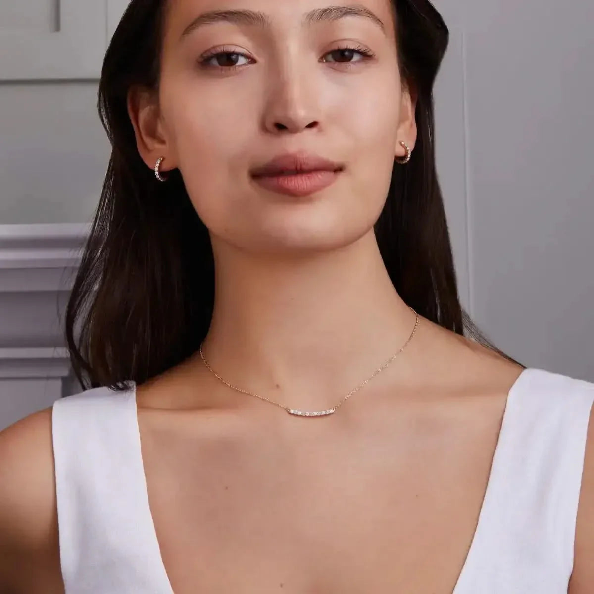Rosecliff Diamond & Opal Bar Necklace in 14k Gold (October)