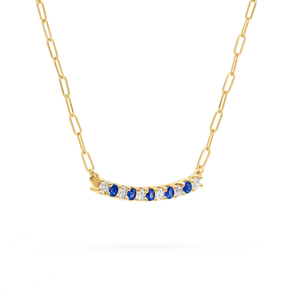 Rosecliff Diamond & Sapphire Bar Adelaide Mini Necklace in 14k Gold (September)