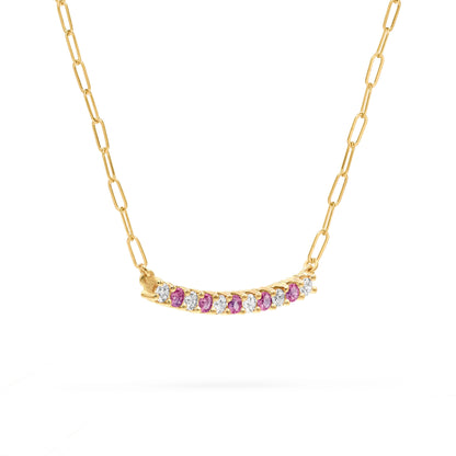 Rosecliff Diamond & Pink Sapphire Bar Adelaide Mini Necklace in 14k Gold (October)